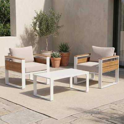 3-Piece Aluminum Patio Set With Coffee Table, Armchair Conversation Set
