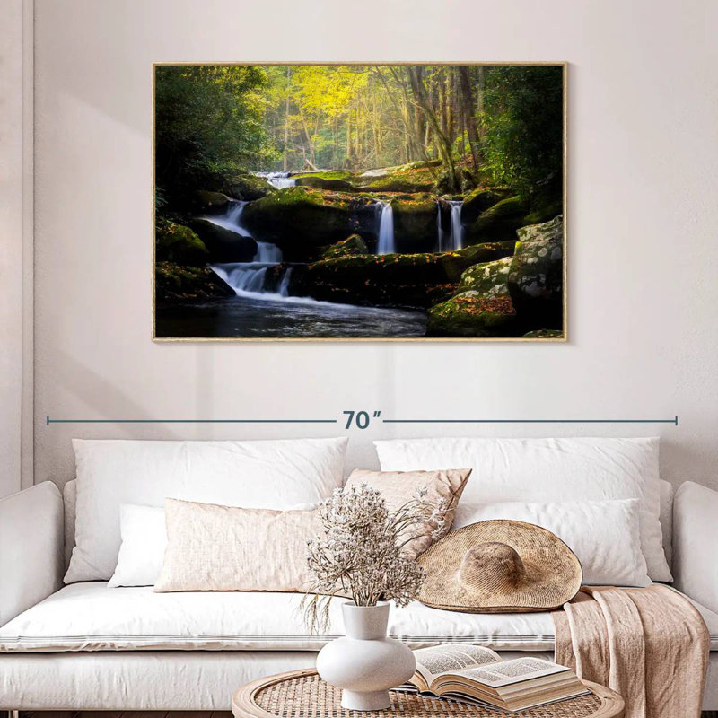 Stream In The Smokies, Cadre flottant en bois naturel, 46 po x 31 po