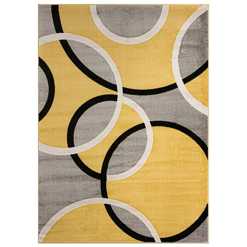 Doucet Geometric Yellow/Gray/Black Area Rug, Rectangle 7'10" x 10'2"