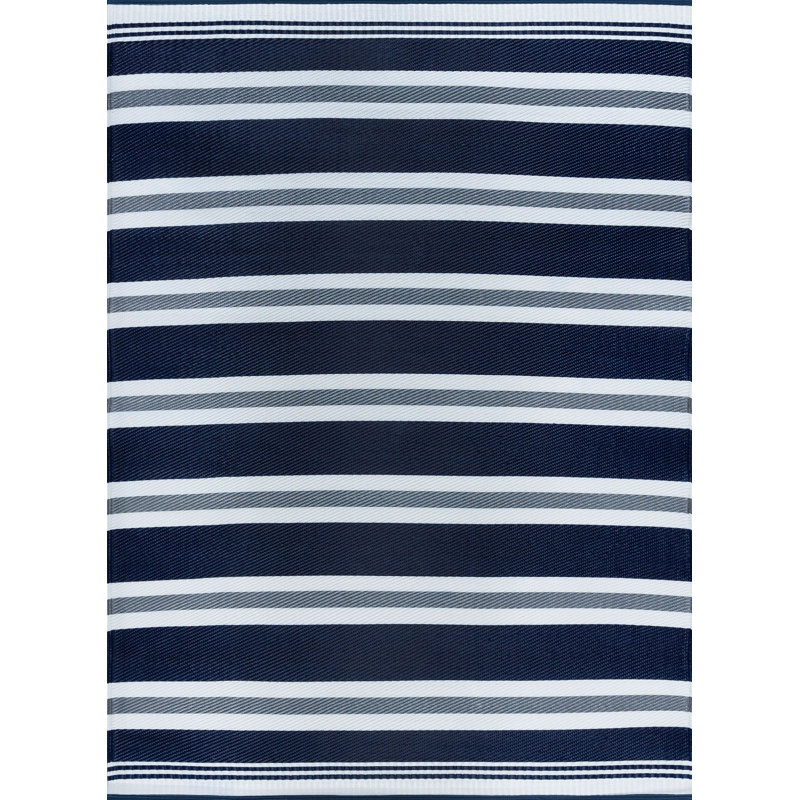 Tapis rayé bleu marine / blanc intérieur / extérieur Monee, Rectangle 3 pi 9 po x 5 pi 11 po