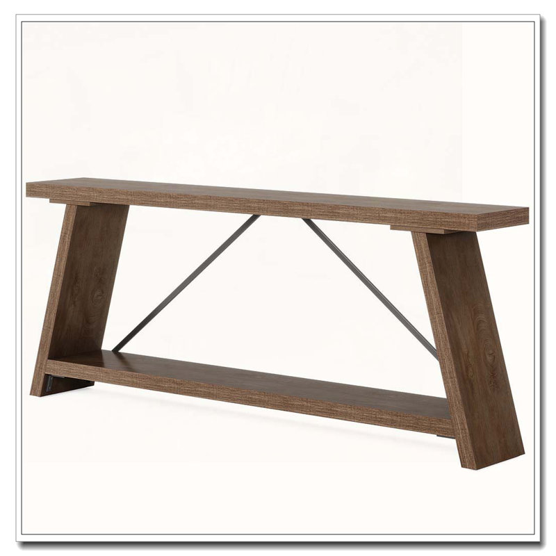 Industrial Extra-Long Two-Tier Console Table with Storage Shelves, Light Brown