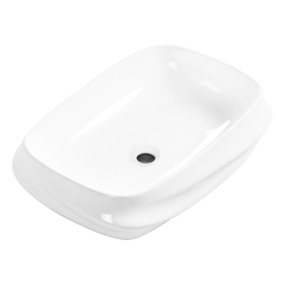 Lavabo vasque de salle de bain blanc lustré avec art 3D nervuré, glaçage sans entretien, drain préinstallé 23,6 po 16,9 po Compatibilité de robinet sans soudure géométrique unique
