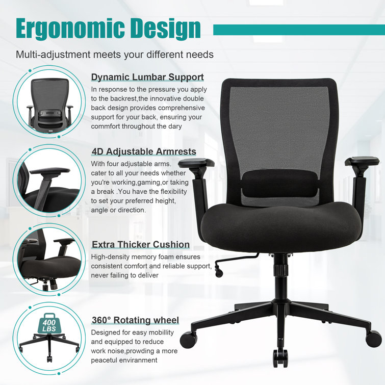 Big and Tall 400lbs Office Chair - Adjustable Lumbar Support Heavy