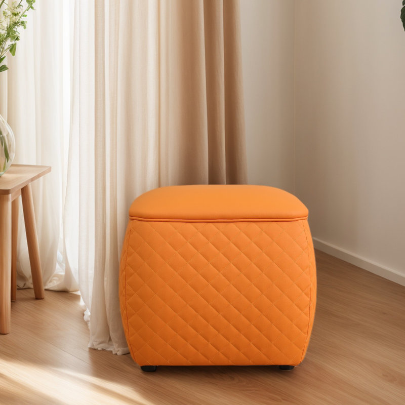 Ottoman Low Stool Small Foot Stool Step Stool Foot Rest Soft Sofa Stool And Comfortable Ottoman Rectangle, Orange