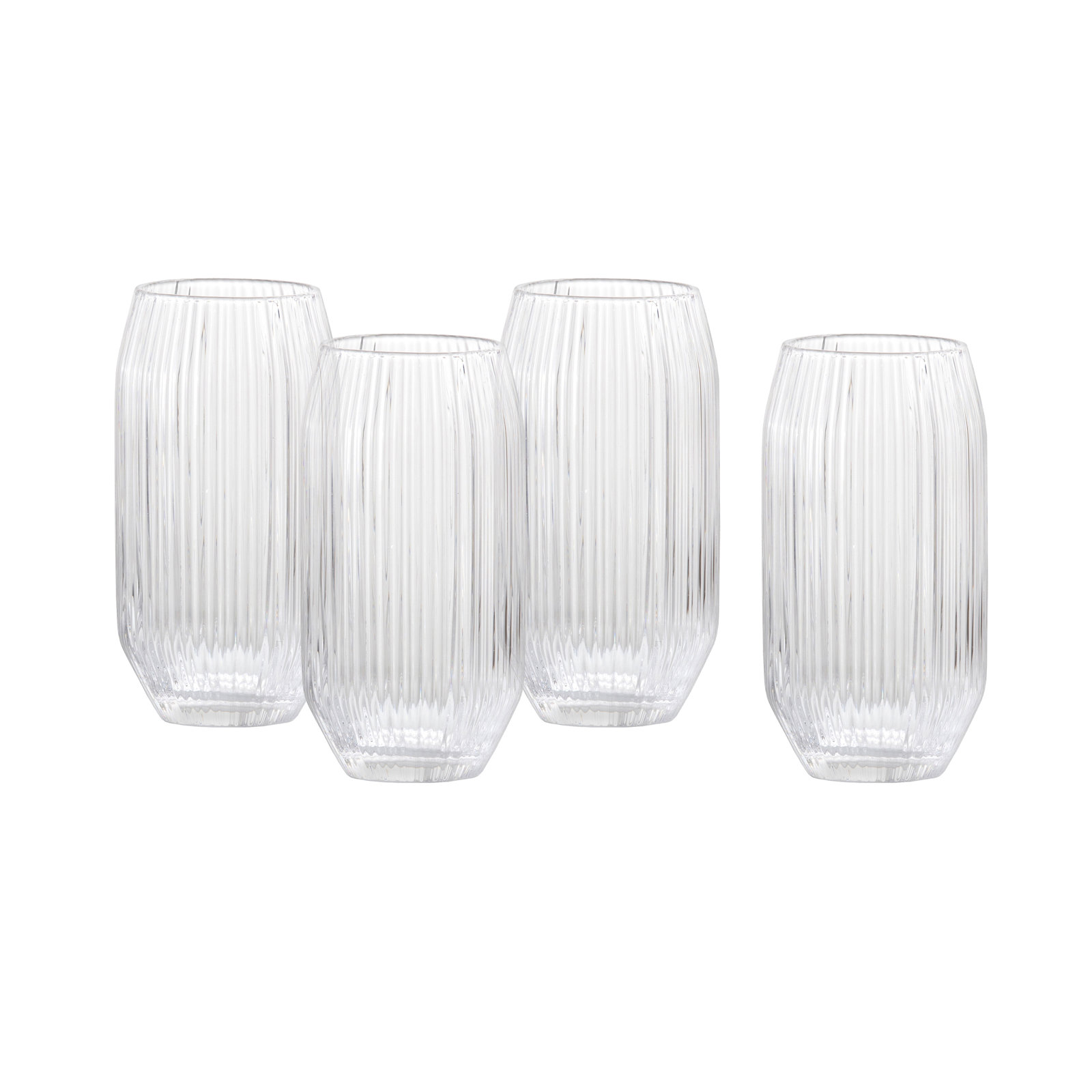 Fortessa Estiva Glass, 12.5 Ounce Hiball/Sparkling Cocktail (Set of 4), Textured Palm Green, Textured Clear