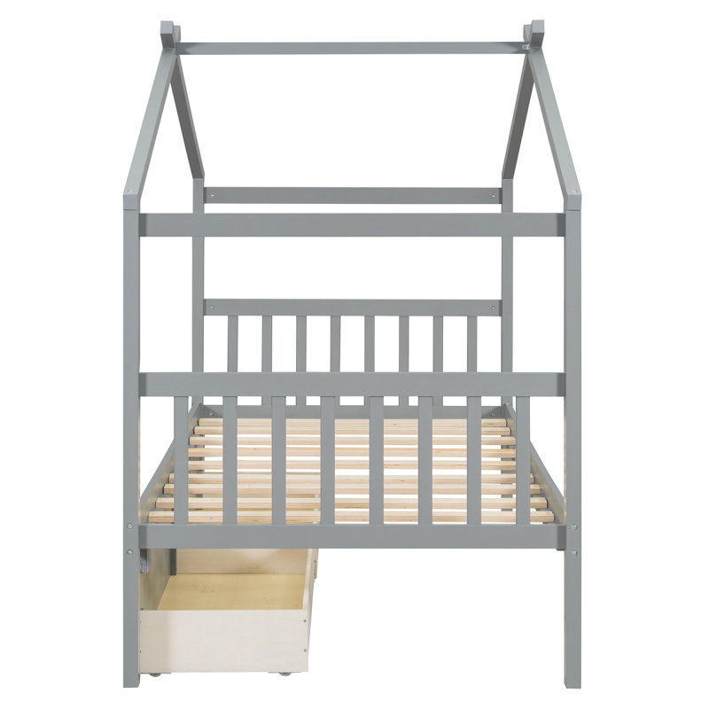 Lit simple en bois avec tiroirs, gris (ANCIEN SKU: WF300799AAE)