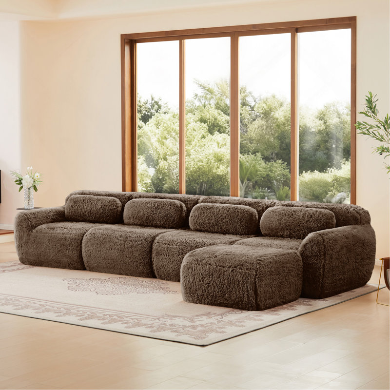 Tissu moelleux doux et moelleux en forme de L, canapés modulaires pour canapé modulaire, conception antidérapante en éponge haute densité 32D, connexion à boucle libre, aucun assemblage requis, pour les salons, chocolat
