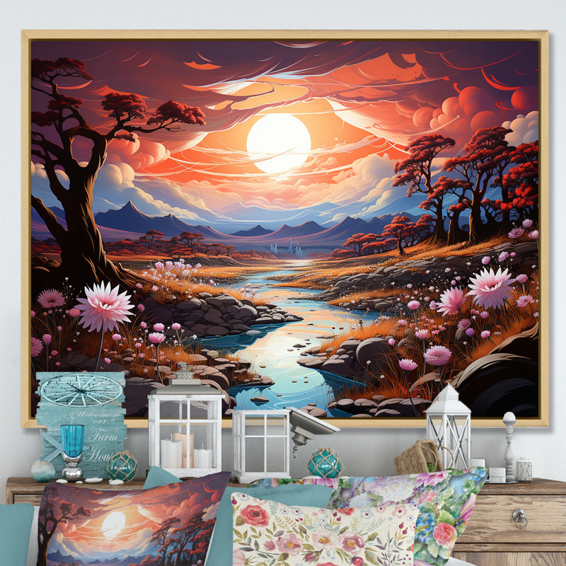 Kawaii Paries Landscape at Sunset I, H 30 po x l 40 po x P 1,5 po, Cadre naturel flottant