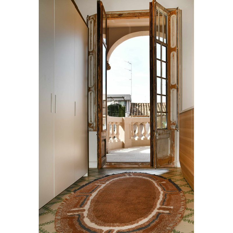 Africa Hand Tufted Wool Area Rug in Cinnamon/Champagne/Seashell/Charcoal/Walnut, Oval 3'7" x 6'6"
