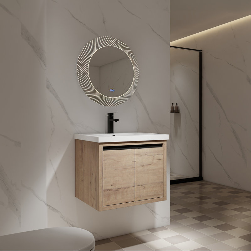 Meuble-lavabo flottant 24 po avec lavabo, Bois clair