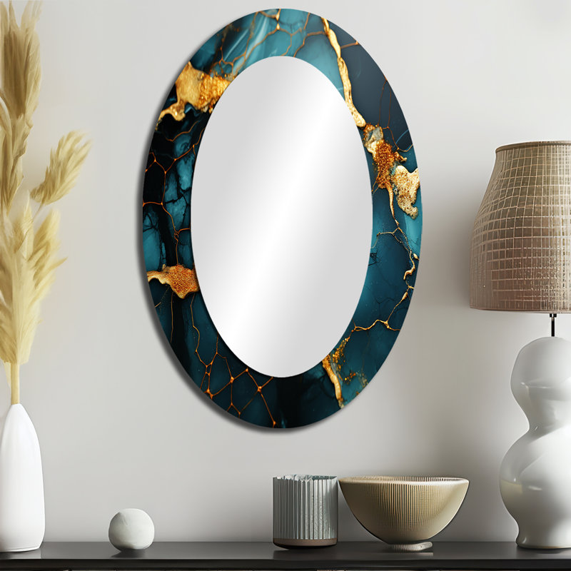Vert et or topaze agate granit I - Miroir mural moderne ovale, H 36 po x l 24 po