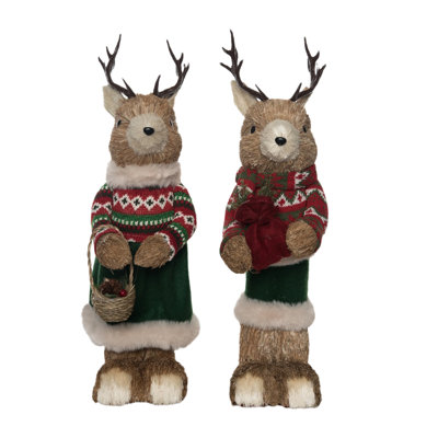  Large Foam Sisal Festive Reindeer Set of 2 Christmas Home Decorations