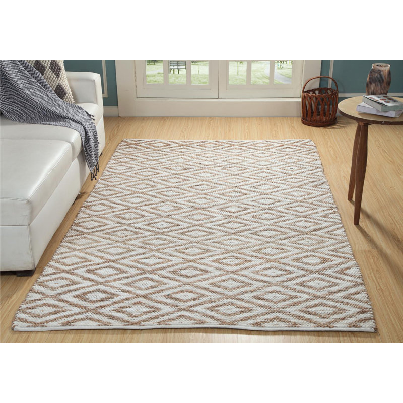 Tapis blanc ivoire/blanc noué la 6 pi x 9 pi one-of-kind diamond Jazlynn
