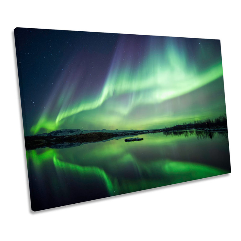 Green Northern Lights Sky - Wrapped Canvas Print, 81.3cm H x 121.9cm W x 4cm D