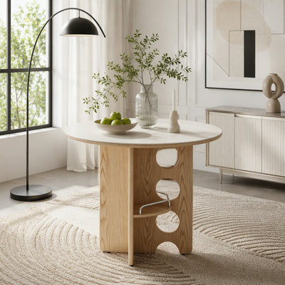 Round Sintered Stone Dining Table with Storage Divider