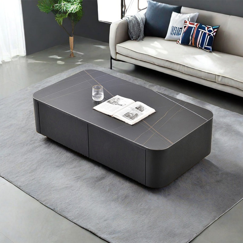 Table basse moderne simple carrée, Noir, noir, noir, noir, H 15 po x L 55,1 po x l 31,5 po, Noir, noir, noir, noir