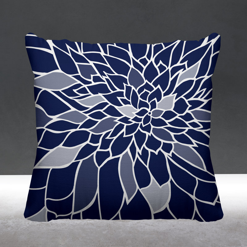 Raina Outdoor Reversible Throw Pillow, 15W" x 15H", Navy Blue