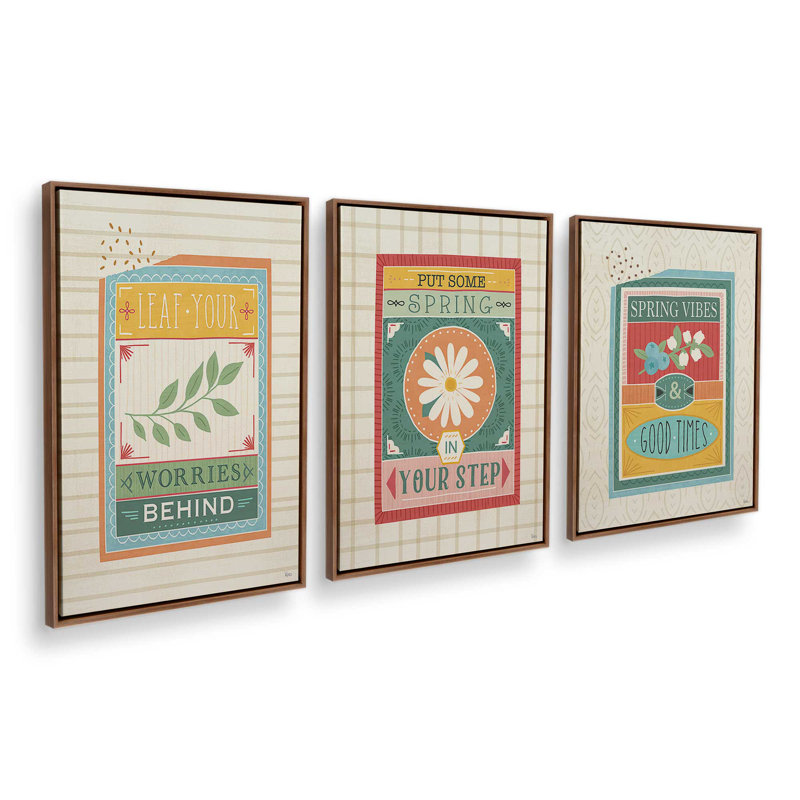Spring Energy Trio, ensemble de 3 impressions, 18 po x 12 po, Toile avec cadre, Noyer
