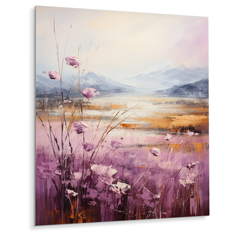 Mauve et doré, lac et montagne VI - Paysage abstrait, H 20 po x l 12 po x P 1 po