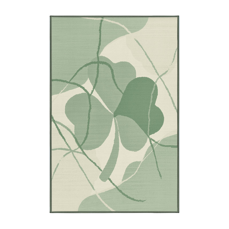 Soft Plush Estrada St Patties Modern & Contemporary Abstract Area Rug in Green – SageGreen Binding, 8x12