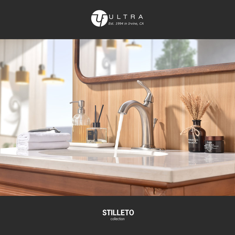 Stilleto Collection Single-Handle Deck-Mount Mid-Arc Lavatory Bathroom Sink Faucet - Brushed Nickel, Brushed Nickel