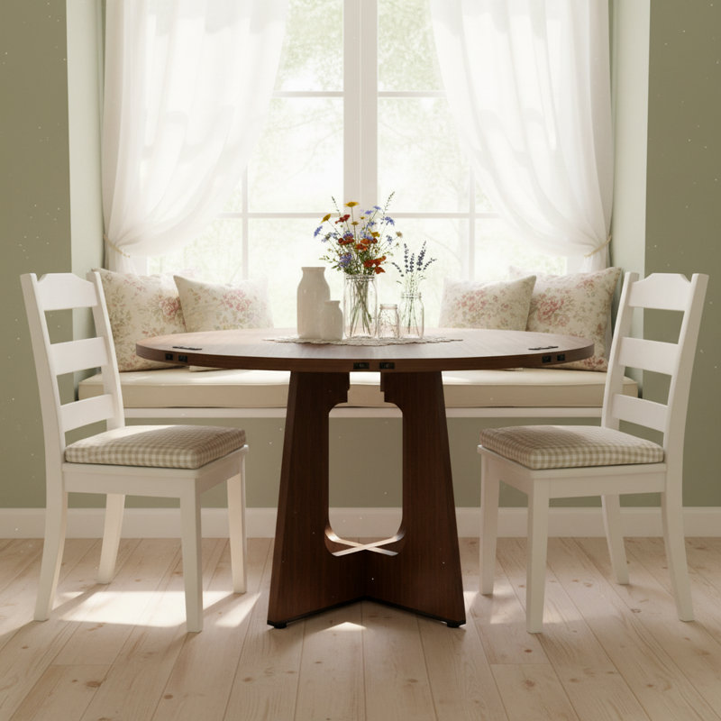 Table de salle à manger 47,2 "en bois massif Farmoud Roud avec piédestal en croix pour 4 à 6 personnes