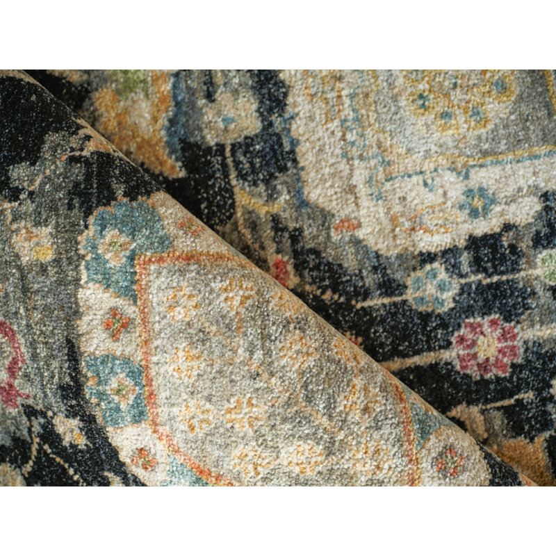 Oxford Hand-knotted Ghazni Wool, Black Area Rug, Rectangle 8' x 10'