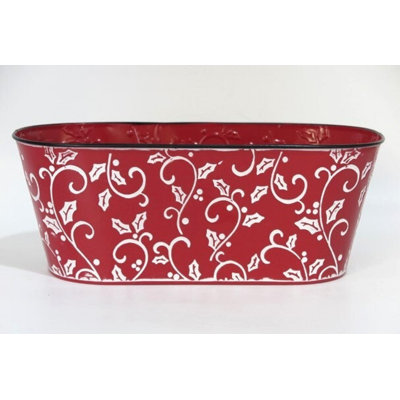Oval Holly Leaves On Red Planter