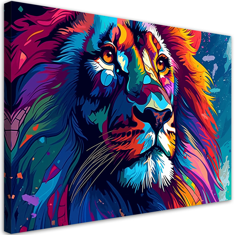 Colorful Neon Lion - No Frame Print on Canvas, 70cm H x 100cm W