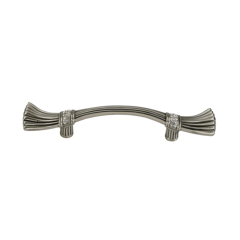 EDGAR BEREBI BARRINGTON 3-1/2" CENTER TO CENTER PULL DECORATED WITH CLEAR SWAROVSKI CRYSTALS IN BURNISHED SILVER PLATE