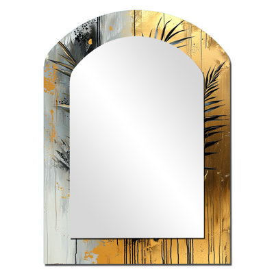Minimalisme Ferns Golden Tropical Symphony III - Miroir décoratif à arche florale sur métal