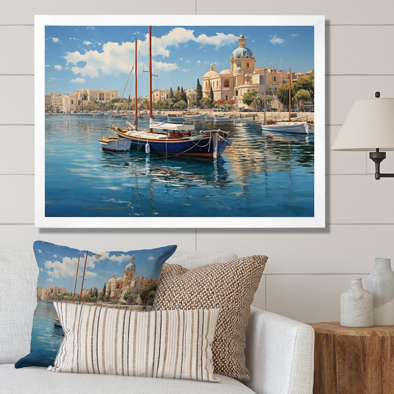 Spain Mediterranean Harbour In Valenciain II - Nautical & Beach Canvas Wall Art, Cadre simple blanc