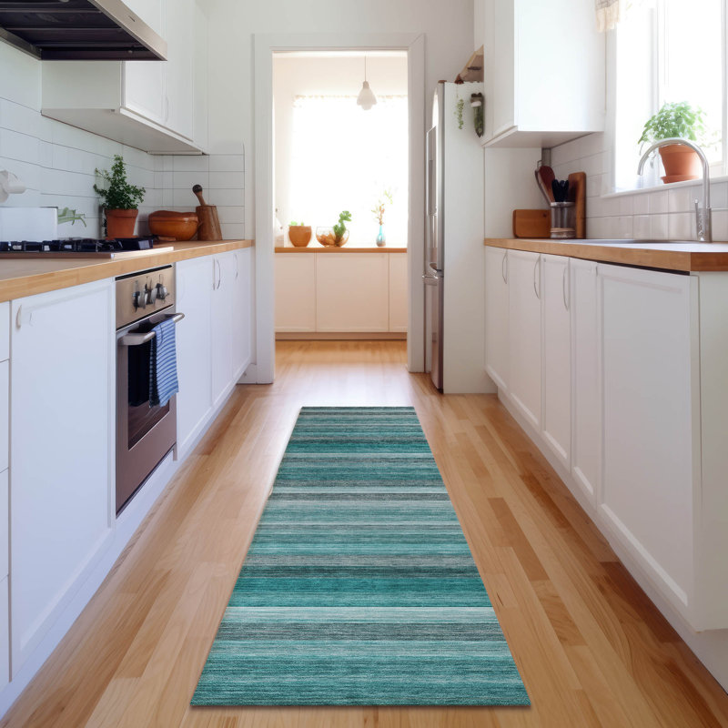 Tapis bleu sarcelle lavable à la machine Cerrito AMF535 Cerrito, Tapis de couloir 2 pi 3 po x 7 pi 6 po