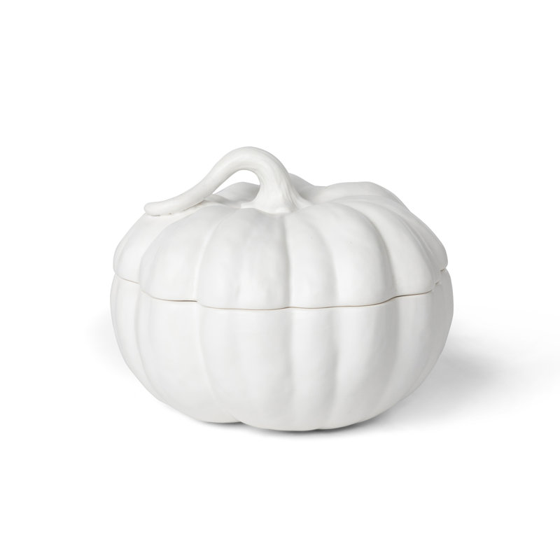 Pumpkin Bowl Figurine, White, 7.5" H x 10.5" W x 10.5" D