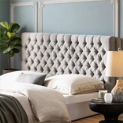 Modern Tufted Button Headboard, Slate Gray Upholstered Solid Wood Adjustable Queen Size Headboard for Bedroom