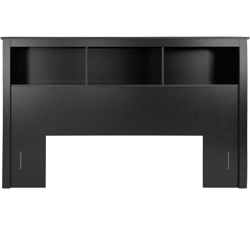 Tête de lit bibliothèque en bois avec rangement pour grand lit, noir uni