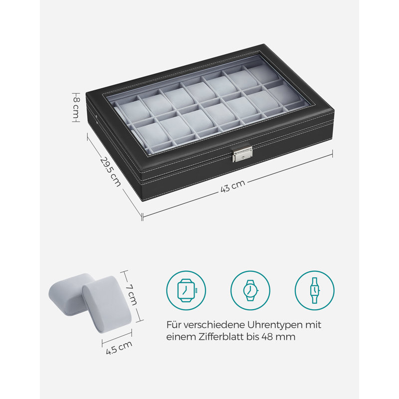 Lockable Watch Box 24 Slots Glass Lid
