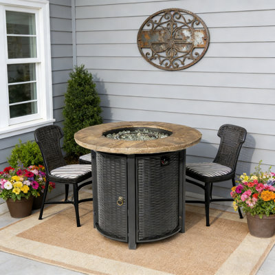 50,000 BTU 30-Inch Outdoor Fire Pit Table - Round Propane Fire Pit With Steel Frame And Imitation Wood Finish