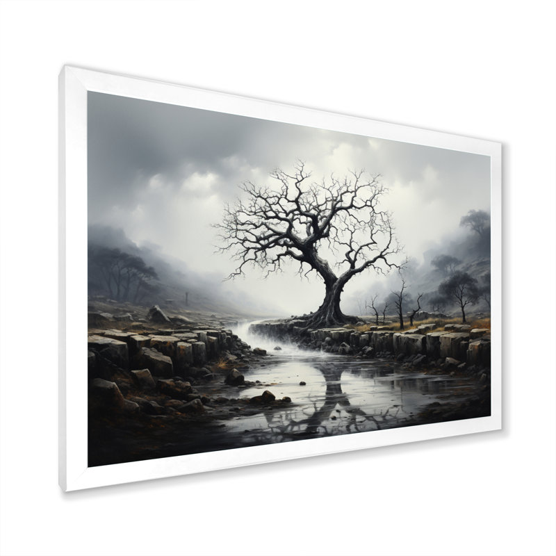 Arbre gris gris mystique sur toile, Cadre photo blanc, H 34 po x l 44 po x P 1,5 po