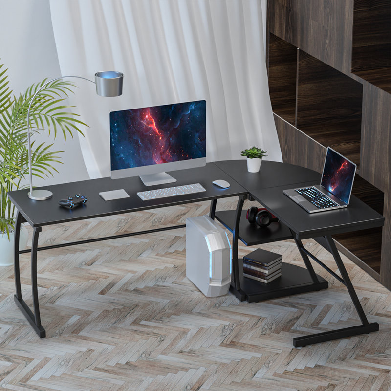 L-Shaped Metal Base Computer Desk
