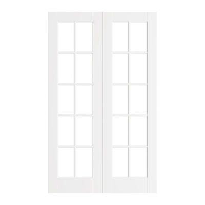 (Paquet de deux) 10 portes en verre transparent et en bois massif apprêté, dalles de porte double standard de style français (quincaillerie d'installation non incluse)