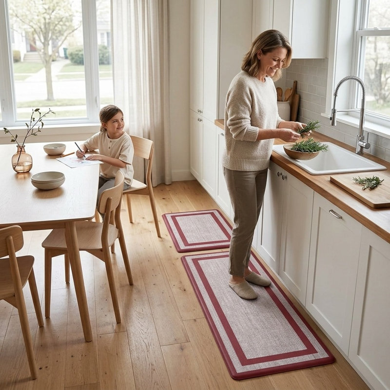 Ensemble de 2 tapis de cuisine rembourrés de 0,47 po d'épaisseur et antidérapants pour la cuisine, Red