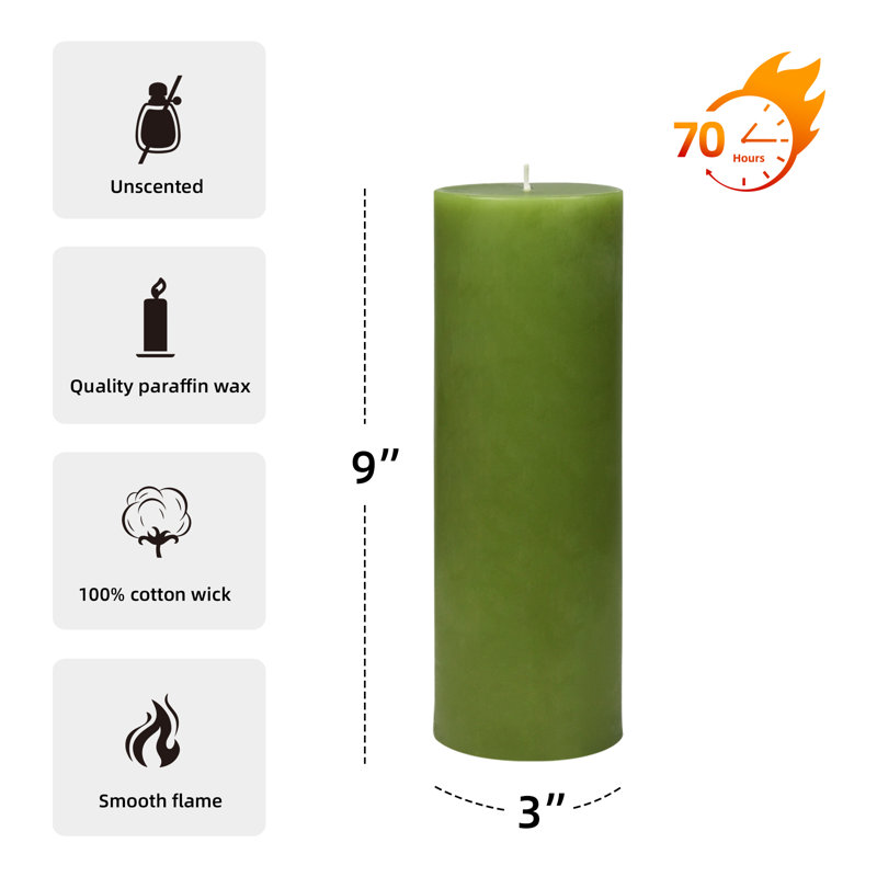 Bougie pilier sans parfum sans paraffine sans fumée, Hauteur de 3 po, diamètre de 3 po, Sauge vert, 1 bougie