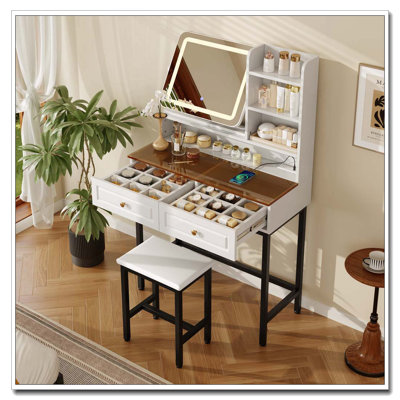 Coiffeuse de maquillage avec miroir lumineux et tabouret à DEL