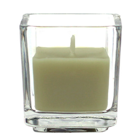 Bougie votive carrée en verre sans parfum, Sauge vert, Ensemble de 12