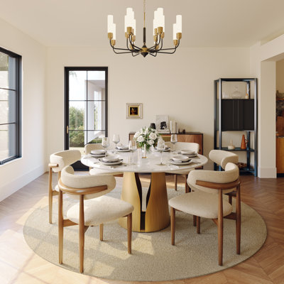 Suzzie Modern Sintered Stone Round Dining Table for 4-6 with Pedestal Base, Pre-Assembly