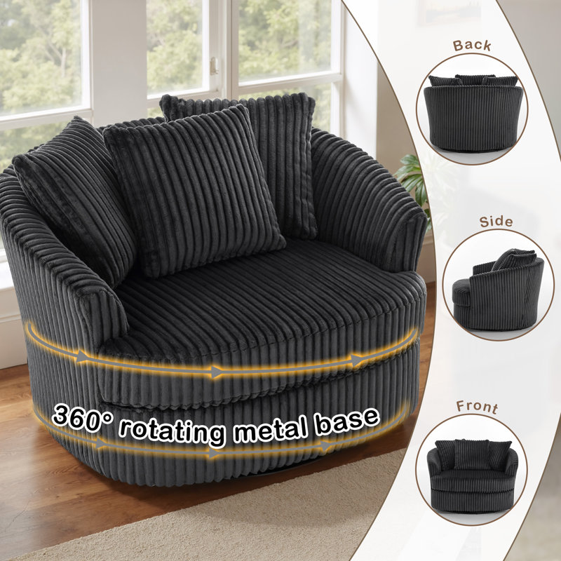 Fauteuil demi-tonneau surdimensionné ultra moelleux en fausse fourrure de lapin avec trois coussins, Gris foncé