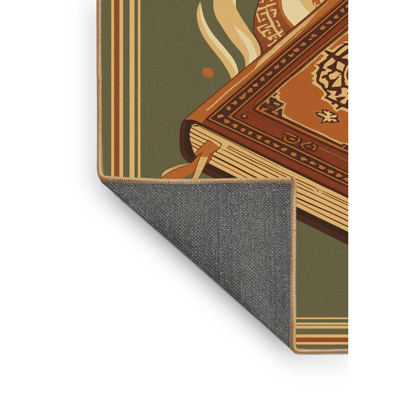Soft Plush Polett Book And Torch Symbol Classic Oriental Area Rug in Brown – LightBrown Binding, 4x6