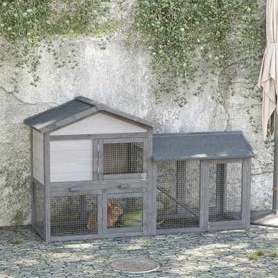 Cage en bois de cochon d'Inde, 58 po. Toit en asphalte spacieux, plateau amovible, portes verrouillables, rampe, lapin gris foncé 58 po. Intérieur, rampe de portes pour animaux de compagnie