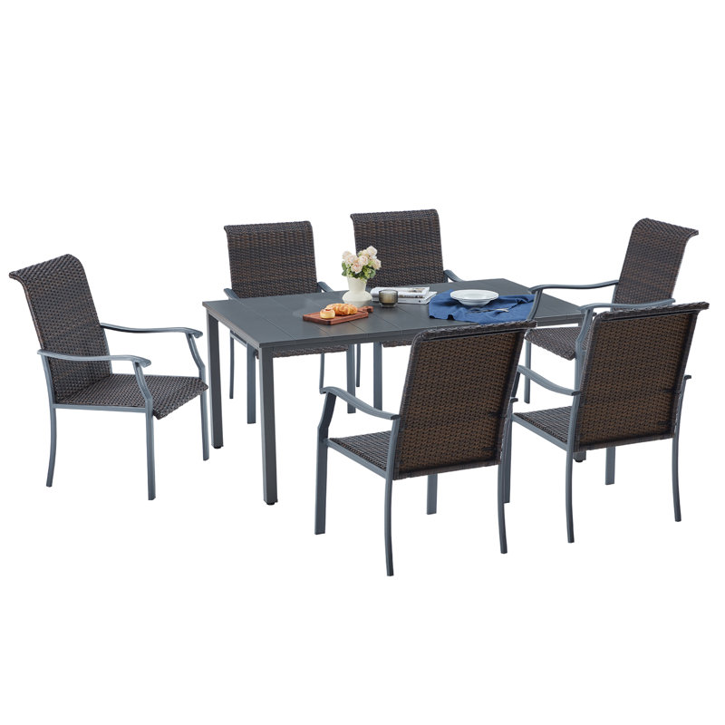 6 - Person Patio Dining Set with Rectangular Table, Brown, Gray